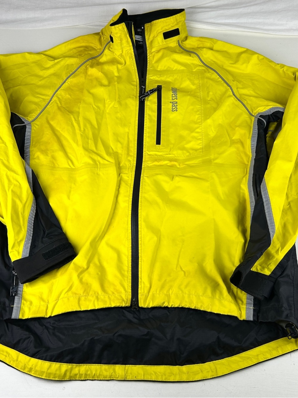SHOWERS PASS Women's Waterproof Yellow Reflective Cycling Jacket Sz XL Side Zip